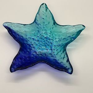 STARFISH trinket tray!  Hand painted glass!